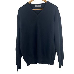 Alan Paine Black V-Neck Geelong Lambswool Sweater Mens UK 44 EUR 52 Quiet Luxury